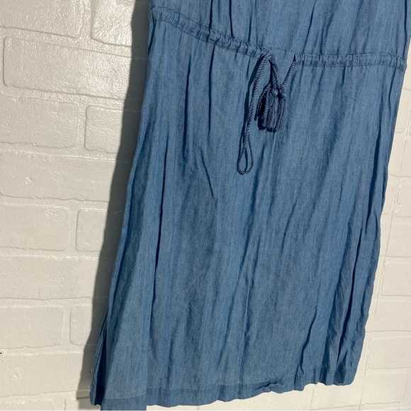 LOFT Dress Sleeveless Blue Casual Dress with Drawstring Waist Cotton Blend Small - Picture 3 of 10